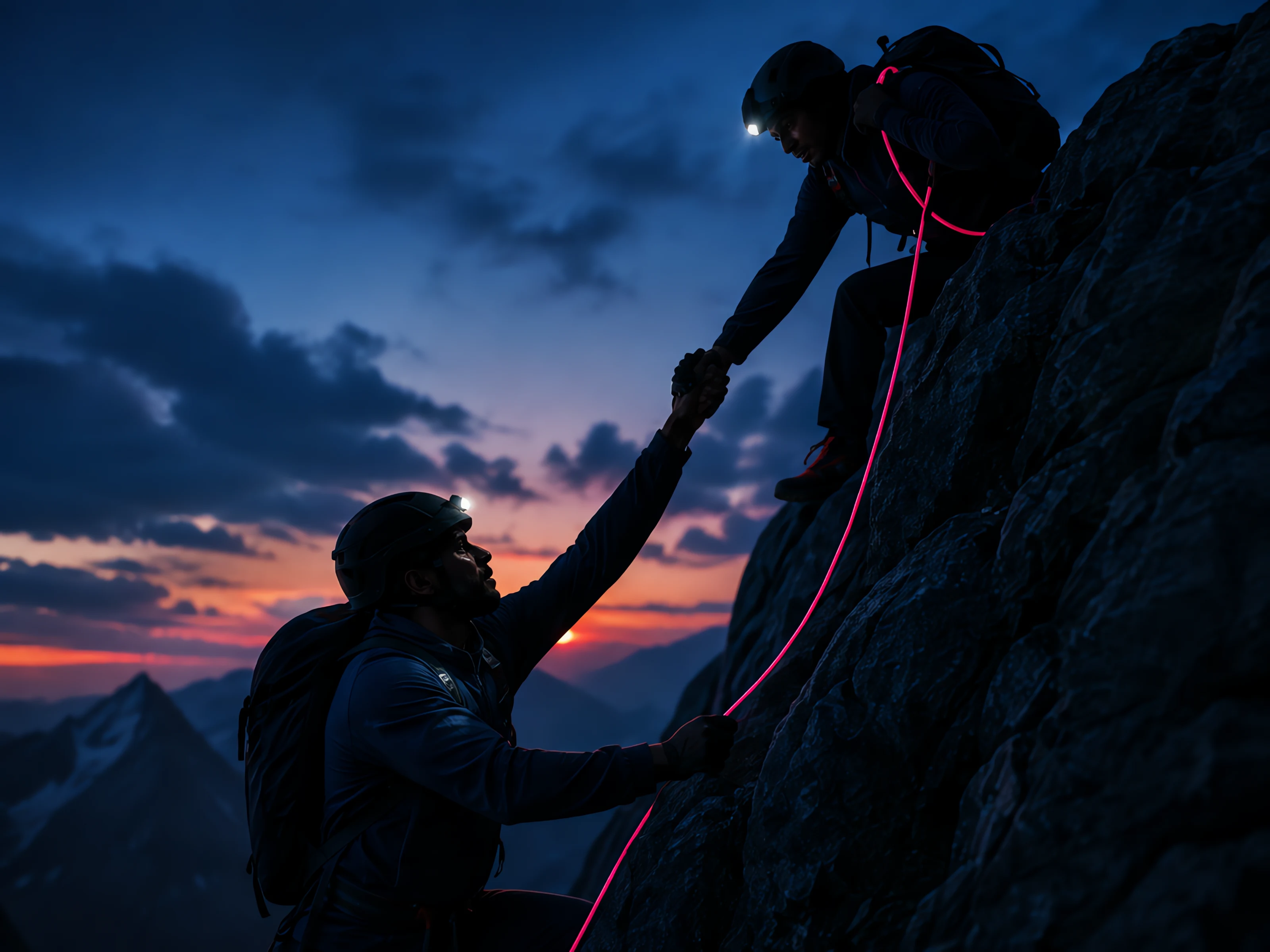 A climber ascending with steady, sound footing, symbolizing sound business structure and growth